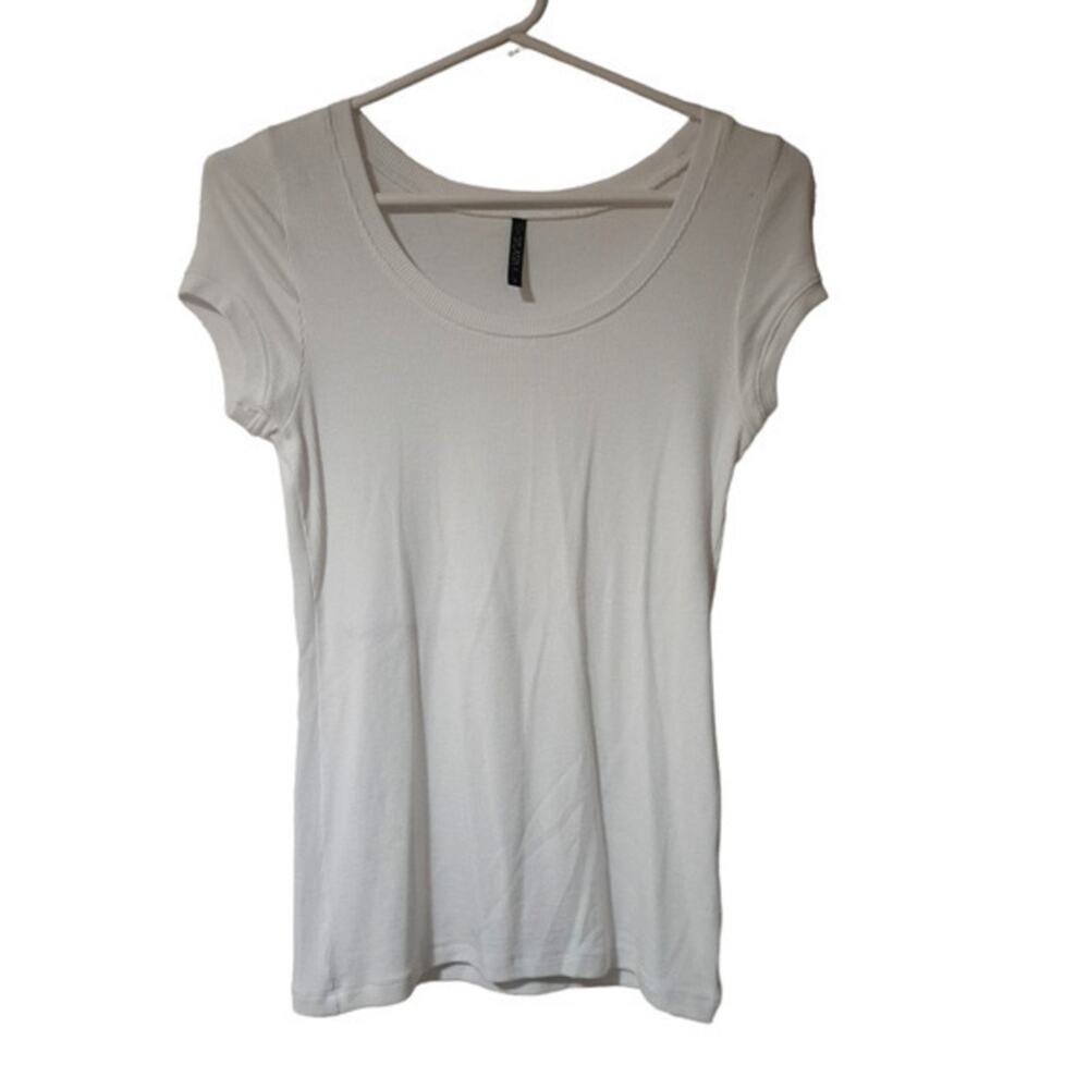 Splash Womens Cap Sleeve Scoop Neck Basic Stretch Tee shirt White Sz L